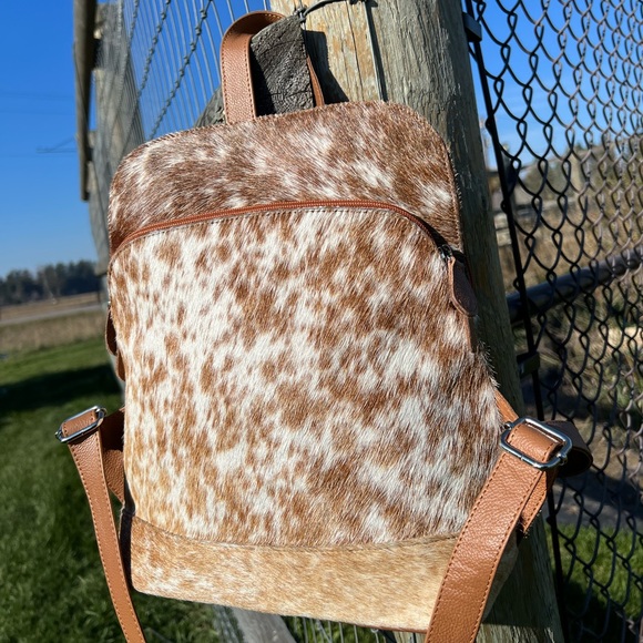 Brown and White Women's Backpack - Picture 1 of 8